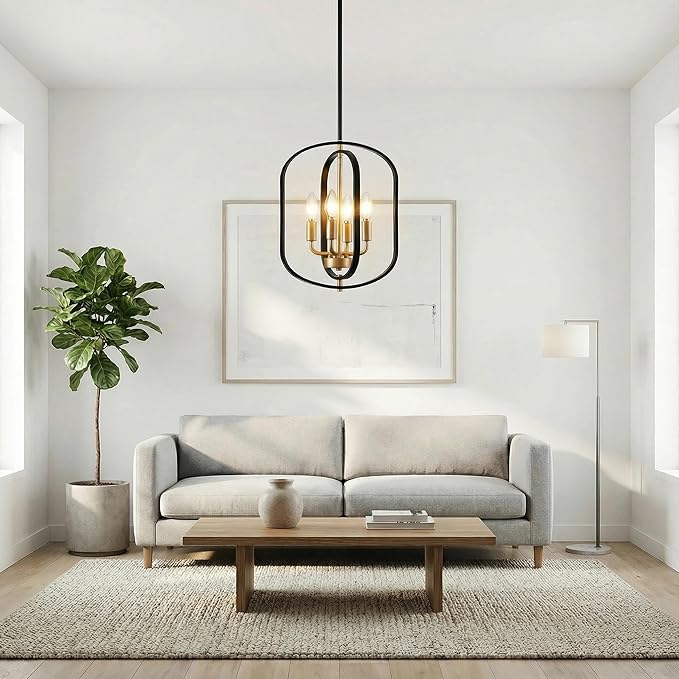 Black and Gold Chandelier Light Fixture for Dining Room, Modern Chandelier for Entryway, Foyer Lighting Fixtures Adjustable Modern Farmhouse Small Chandelier for Living Room Pendant Lights Kitchen