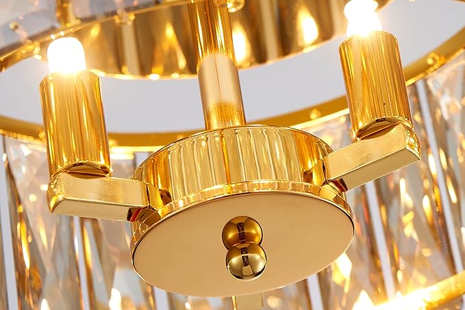 Crystal Ceiling Light, 3-Light Modern Flushmount Ceiling Light for Living Room, Dinning Room Hallway, D12xH9inch, Gold Finish Frame & Champagne K9 Crystal