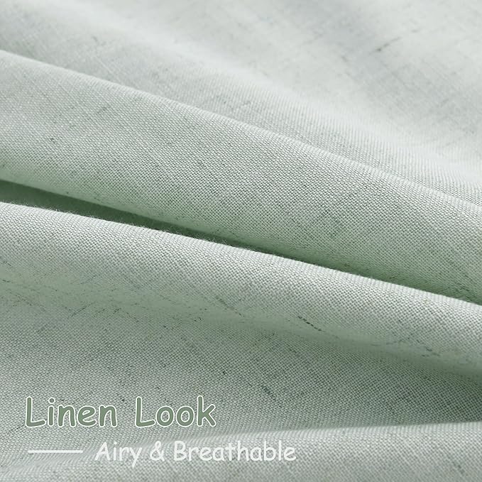 Nanspring Aqua Green Linen Curtains Semi Sheer 96 Inches Long 2 Panels Set for Living Room Back Tab Rod Pocket Light Filtering Drape for Bedroom Modern Farmhouse Coastal Decor Protect Privacy 52x96