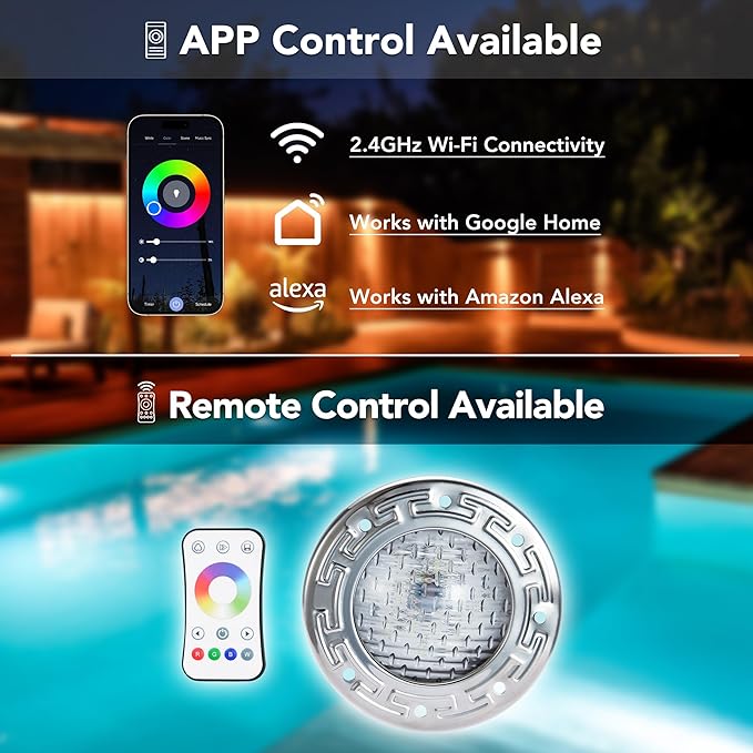 PN04DC Inground Pool/Spa Lighting System RGBW Color Change 6 Inch 50W LED, Remote/APP Control, 120V AC, 100 Feet Cord, UL Listed Transformer Included