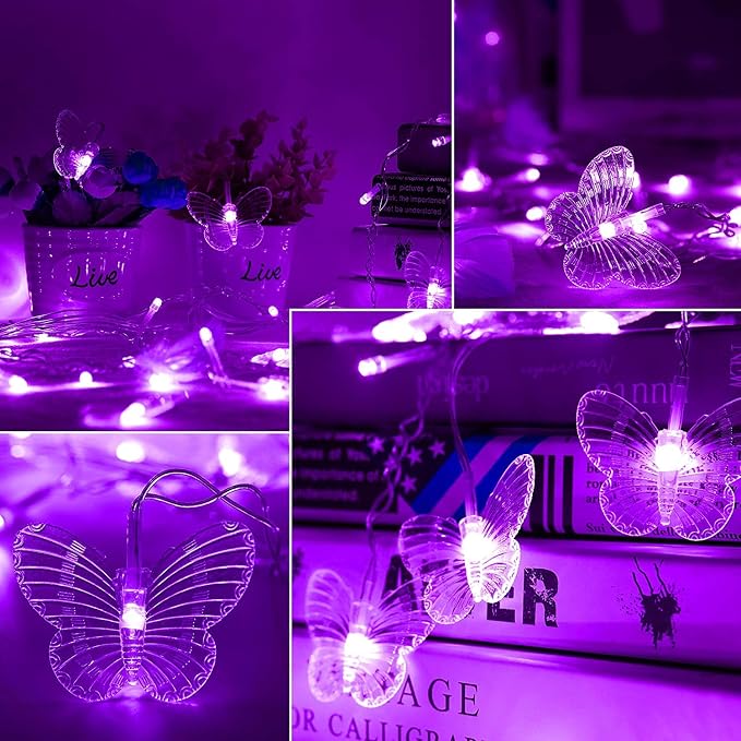 Lainin 12ft USB-Powered Butterfly Fairy Icicle Lights Curtain Night Light with 8 Unique Modes - Perfect for Indoor/Outdoor Parties, Weddings, Christmas & Room Decor - Purple
