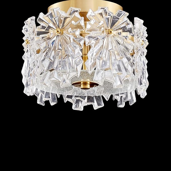 AGV LIGHTING Flush Mount Ceiling Light Fixture, Modern Gold Crystal Ceiling Light Fixture, D9 x H5, Shield Shaped Glass Shade