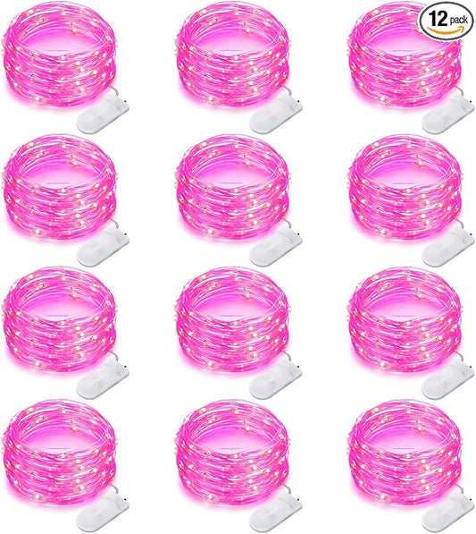 Yiaht 12 Pack Fairy Lights Battery Operated String Lights 7 Feet 20 Led Waterproof Christmas Lights Silver Wire Firefly Starry Moon Lights for Bedroom DIY Party Pink…