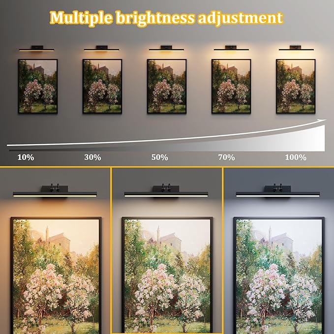 Battery Operated Picture Light for Wall, Wall Light for Living Room, 4000 mAh, 13.8'' Dimmable Art Painting Light, Remote Control, Black, Display for Gallery, Living Room, Bedroom(Black)