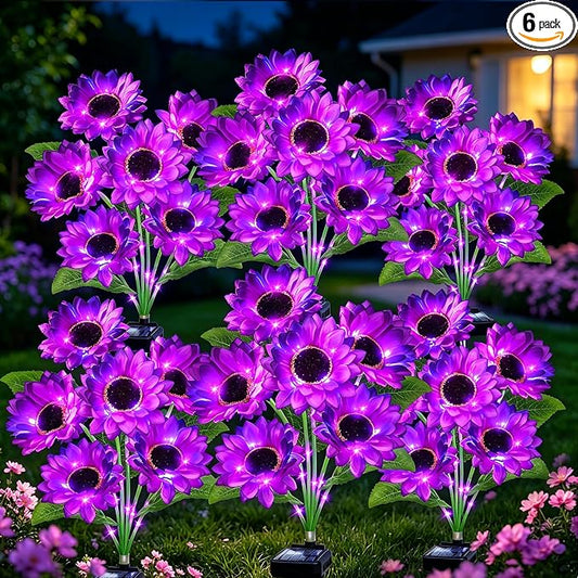 Solar Lights Outdoor, Gift for Women Mom Grandma Friends, 6 Pack 36 Solar Purple Sunflower Lights, Solar Flower Lights Waterproof, Outside Sunflower Decor Lights For Landscape Yard Patio Lawn Pathway