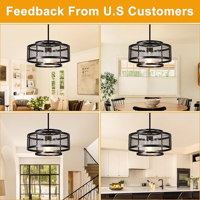 13" Modern Pendant Lights Kitchen Island, Black Pendant Light Fixtures Farmhouse Kitchen Island Lighting, Industrial Hanging Pendant Lights Fixture for Kitchen Island Dining Room Hallway Entryway