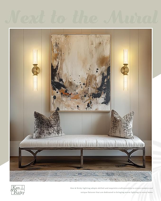 Ken & Ricky 24" Modern Bathroom Sconces Wall Lighting,Brushed Gold Wall Sconce Vanity Lights with Clear Glass for Bathroom Living Room Bedroom KR3376-W-BG-1PK
