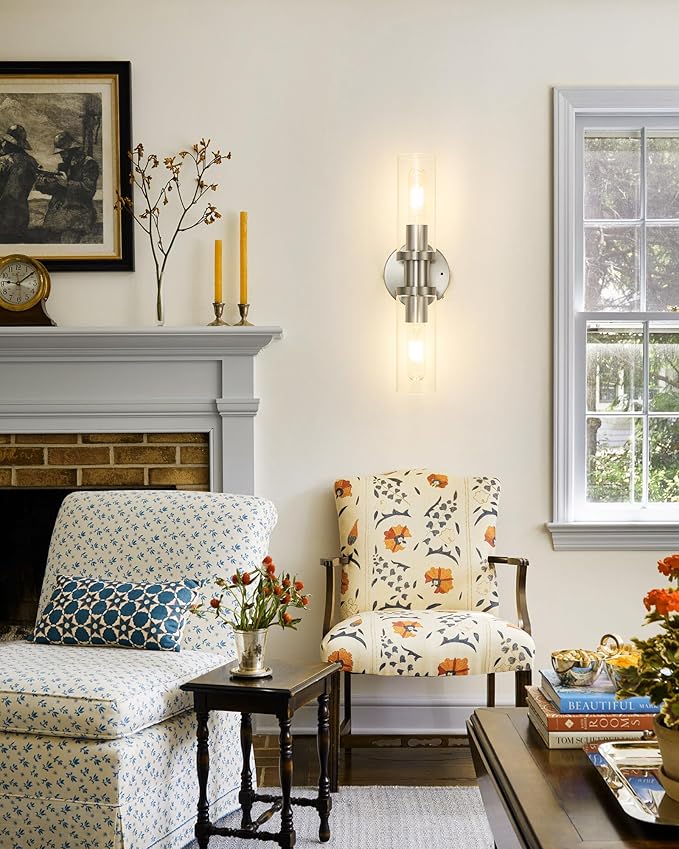 Rechargeable Battery Operated Wall Sconce Set of 2, 10000mAh Cordless Wall Lights with Dimmable, Timer Function, 3000K Warm White, Easy Install for Living Room, Bedroom, Nickel, Bulbs Included