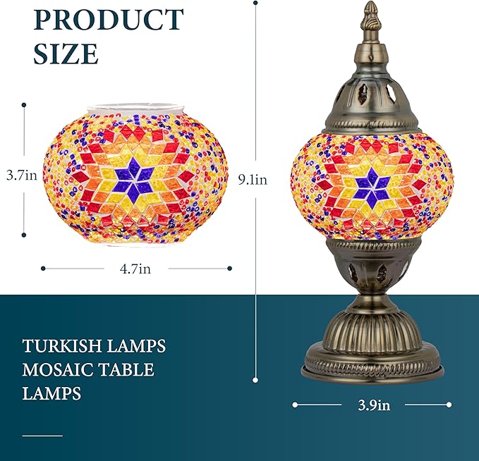Marrakech Tiffany Lamp Turkish Table Lamps with Vintage Style, Handmade Moroccan Mosaic Lamp with Bronze Base Including LED Bulb for Living Room Bedroom Decor (Orange)