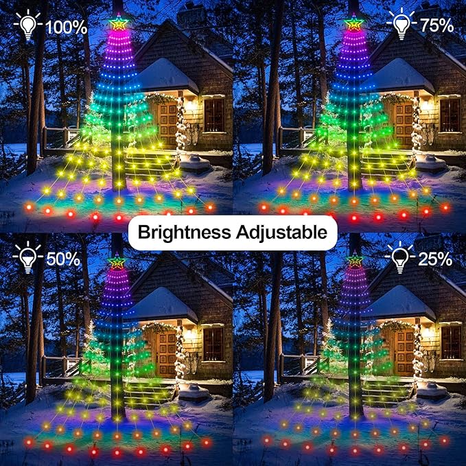 Smart Christmas Day Decorations Lights with Star Topper, 11.48ft 350 LED DIY Waterfall Tree Lights with Remote Timer Color Changing Light Music Sync APP Control for Wedding Holiday Party Decor
