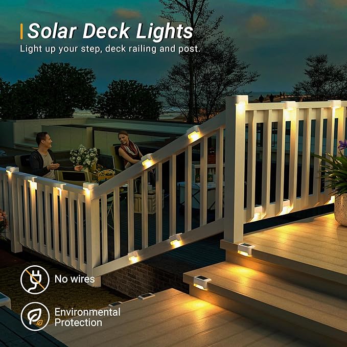 PATIOWIN Solar Fence Lights Outdoor - Waterproof LED Lights for Deck, Stairs, Fence, Patio, Yard, Porch and Balcony (20 Pack, Warm White)