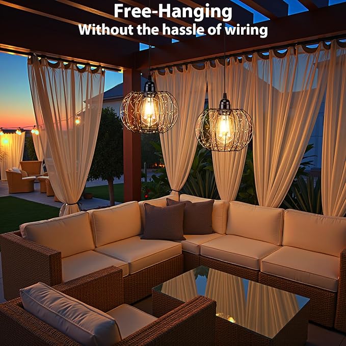 3 Pack Battery Operated Hanging Outdoor Chandelier, Battery Operated Gazebo Pendant Light Outdoor, No Wiring, Powered by 4 AA Batteries, for Gazebo, Porch, Pergola, Decor Lighting