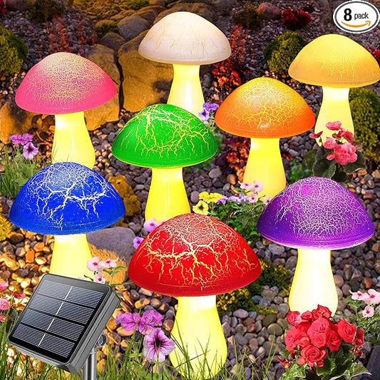 8-Pack Cracked Mushrooms for Garden Decor, Solar Mushroom Lights Outdoor, Super Cute Whimsical Garden Art for Yard Decor Gnome Flowerbed Housewarming Decor(Multicolored)