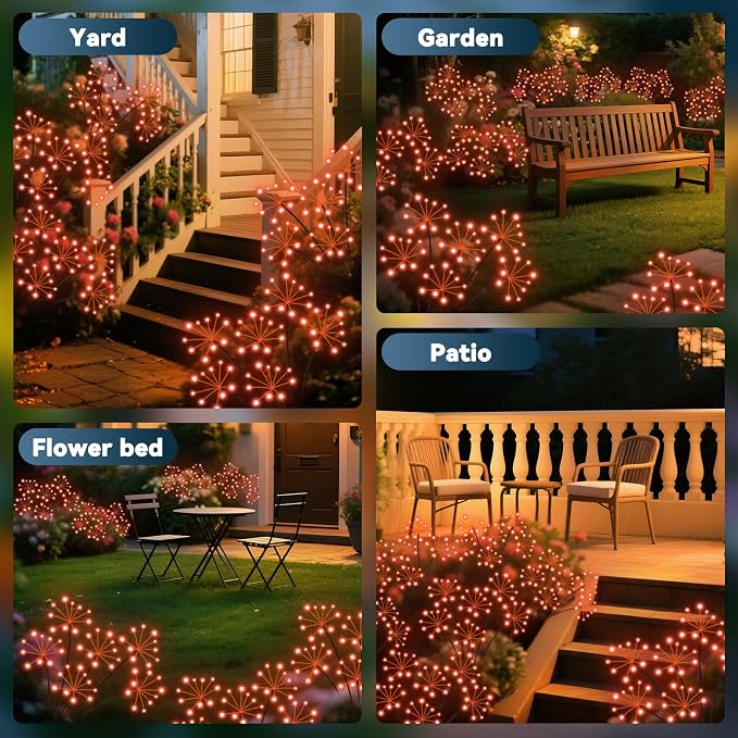 Slyuexu Solar Garden Lights 2 Pack Waterproof Swaying Starburst Light Solar Outdoor Lights for Yard Patio Walkway Pathway Party Wedding Decoration, Unique Gifts for Women, Orange