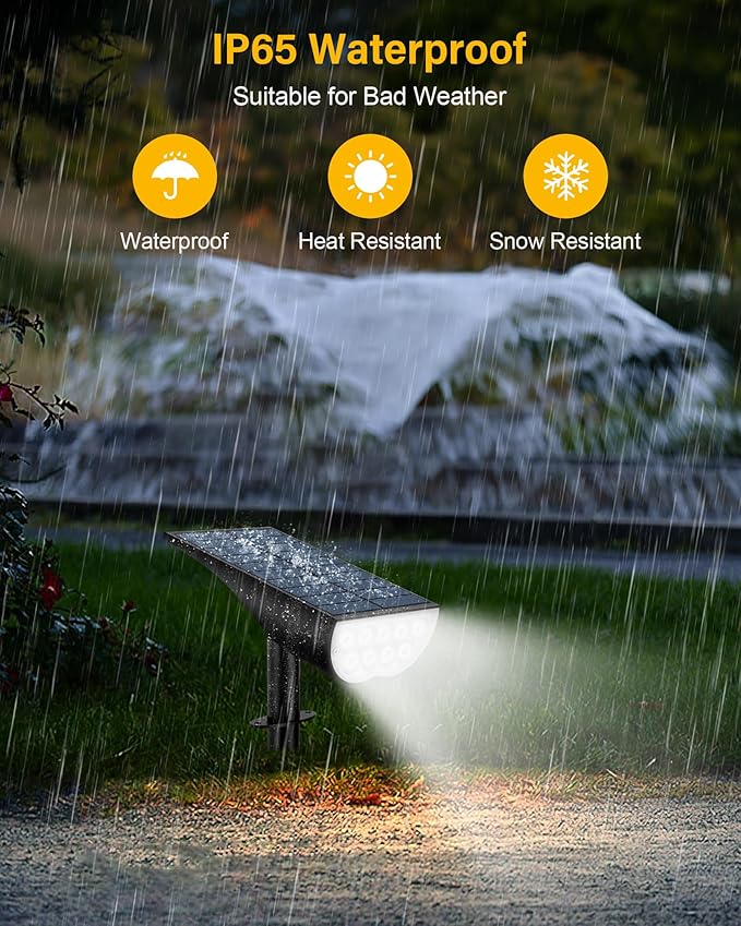 Solar Spot Lights Outdoor Waterproof, 3 Lighting Modes Solar Spotlights, Dusk to Dawn Spot Light for Yard Pathway Landscape Driveway, Warm White, 6 Pack