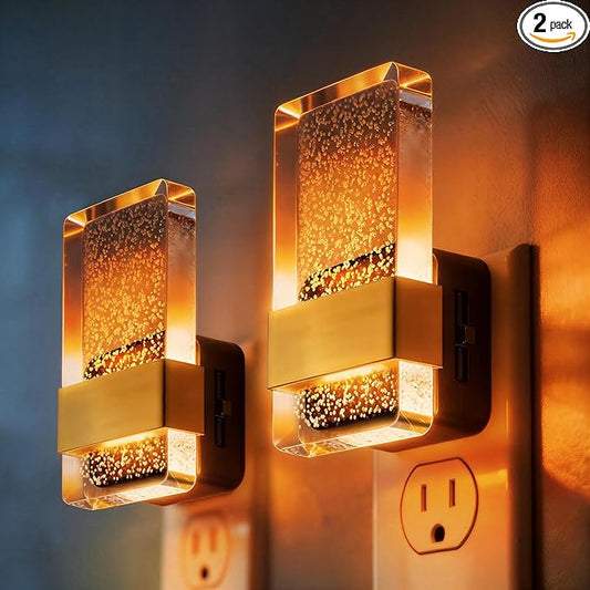 DORESshop LED Night Lights Plug into Wall, [2 Pack] 0-100LM Dimmable Nightlight, Bubble Decorative Night Light, Dusk to Dawn Sensor, Wall Sconce-Style Design Nightlights for Bathroom, Hallway, Amber