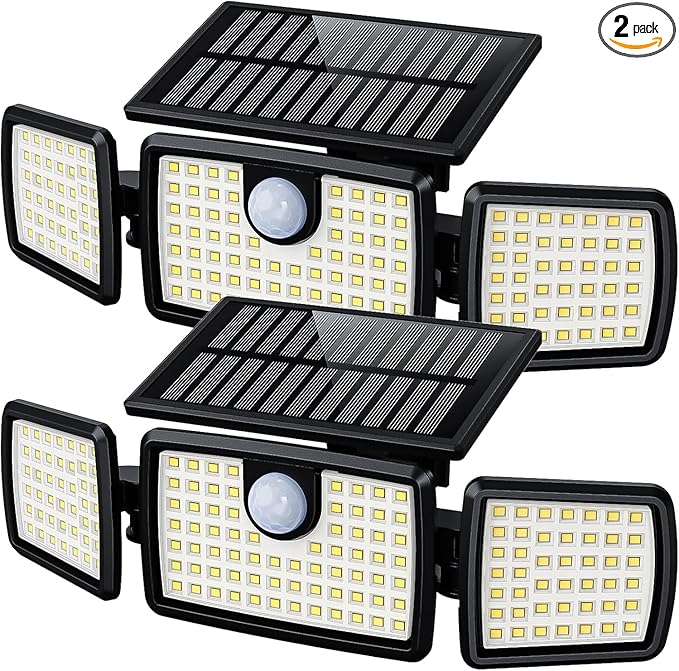 MIHANI Solar Flood Lights Outdoor, 2500LM Motion Sensor Security Lights with 270° Wide Angle, IP65 Waterproof, 3 Heads Solar Outdoor Lights for Patio, Yard, House, Garage (Non-Remote, 2 Pack)