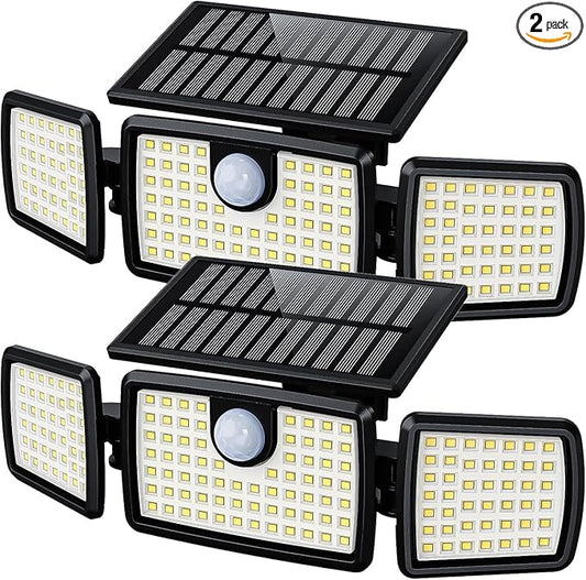 MIHANI Solar Flood Lights Outdoor, 2500LM Motion Sensor Security Lights with 270° Wide Angle, IP65 Waterproof, 3 Heads Solar Outdoor Lights for Patio, Yard, House, Garage (Non-Remote, 2 Pack)