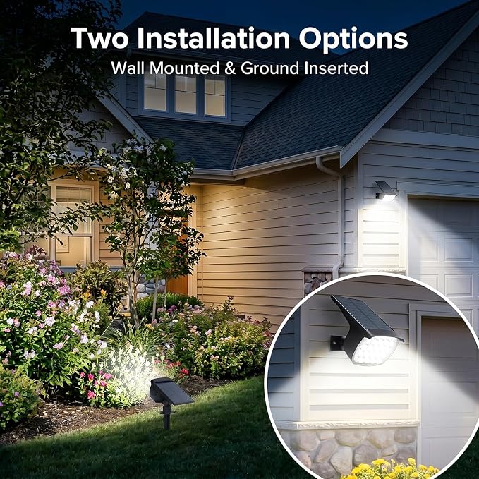 Solar Spot Lights Outdoor, 2 Pack 58 LED Solar Landscape Spotlights, Auto On/Off 3 Lighting Modes, 2-in-1 IP65 Waterproof Solar Landscape Lights for Yard Garden Pathway Tree