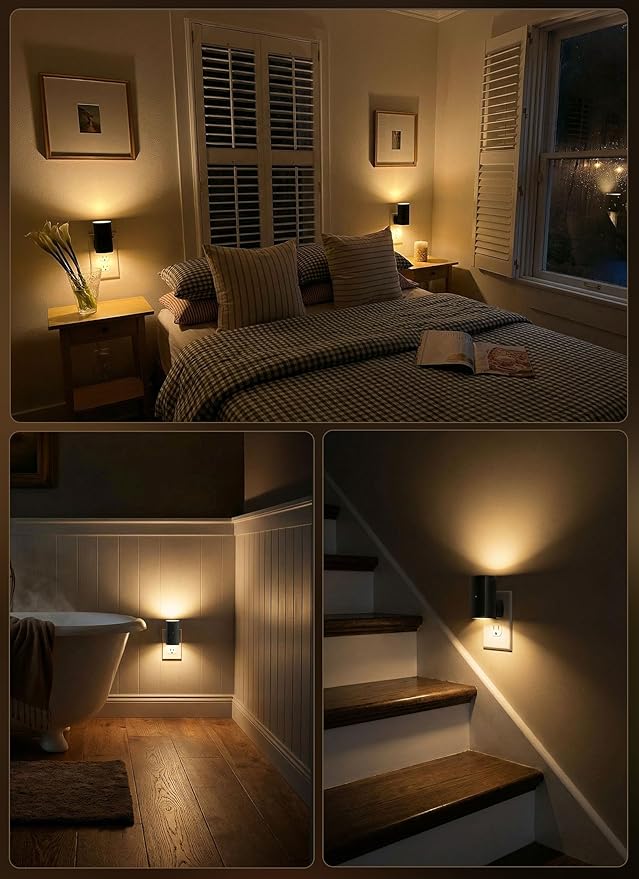Brightown 2 Pack Night Lights Plug Into Wall, Modern Night Light with Rotating Plug, Dusk to Dawn Sensor, 0-100LM Stepless Dimming Nightlights, Home Decor for Hallway Bedroom Bathroom, Soft White