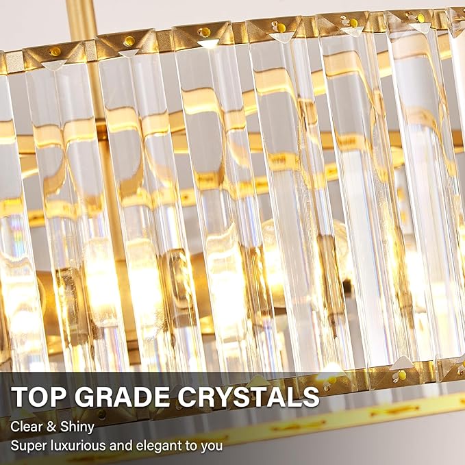 Glod Crystal Ceiling Light Fixture, Modern Semi Flush Chandelier, Round Hanging Lighting Chandeliers for Dining Room, Kitchen, Bedroom, 6-Light, 19.68 Inch