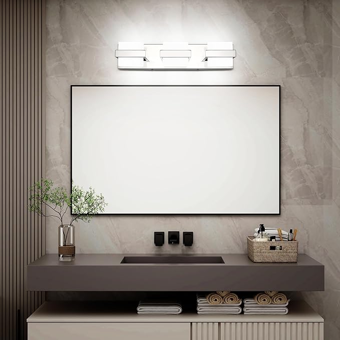 SOLFART Vanity Lights for Bathroom, Dimmable Bathroom Light Fixtures, Chrome 3 Lights Vanity Lights for Bathroom, High-End Modern LED Light