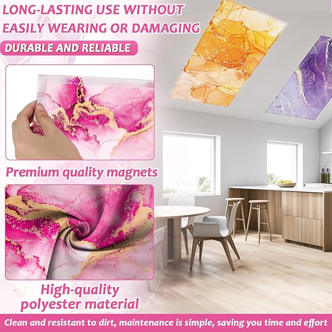 8 Pcs Fluorescent Light Covers with 80 Magnets Decorative for Classroom Ceiling Lights 4 x 2 Feet Magnetic Light Covers Filter Easy Install for Office Hospital & Home Drop Ceiling Supplies (Fluid Art)