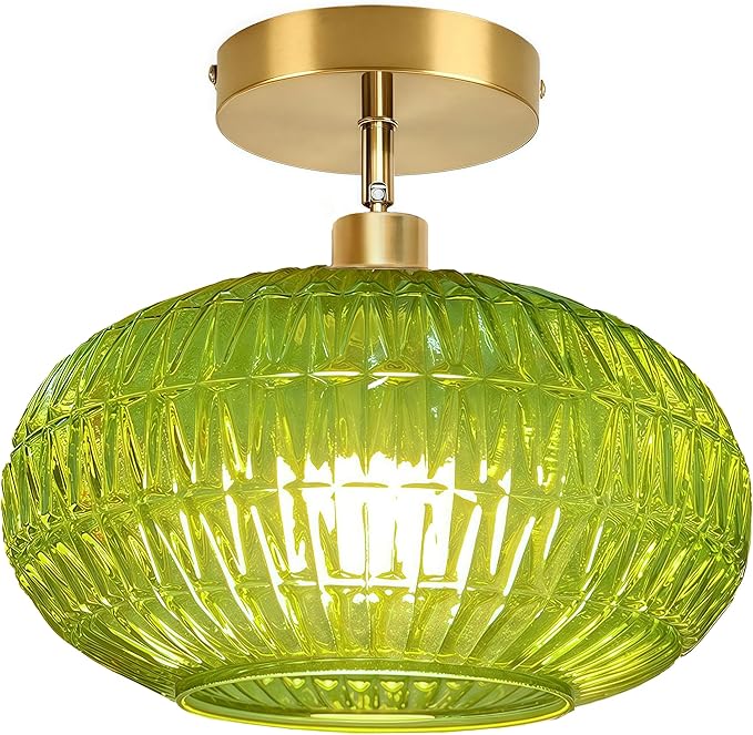 Semi Flush Mount Ceiling Light Fixture,Sloped Ceiling Light Fixture,Vintage Light Fixtures,Green Ceiling Fixture,Kitchen Over Sink Lighting Fixtures,Hanging Light Fixture for Entryway Porch