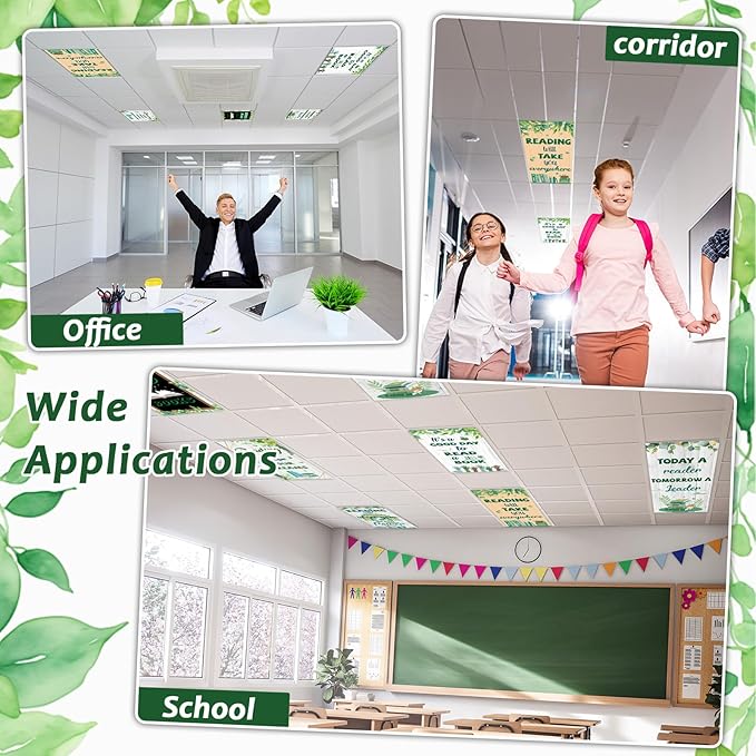 6 Pcs Eucalyptus Leaves Fluorescent Light Covers for Classroom Reading Theme Ceiling Light 4 x 2 Feet Magnetic Light Covers Filter Easy Install for Office Hospitals Home Supplies(Eucalyptus Leaves)