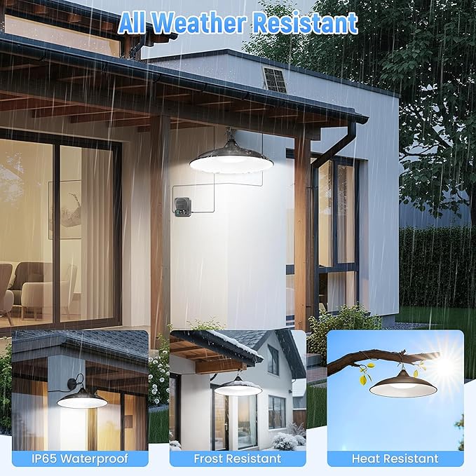 Solar Shed Light Indoor Outdoor, 2Pack 2000LM Motion Sensor Pendant Light, Daytime Available Solar Indoor Lights with 4 Lighting Modes Remote Control for Barn, Patio, Gazebo, Shop, Garage