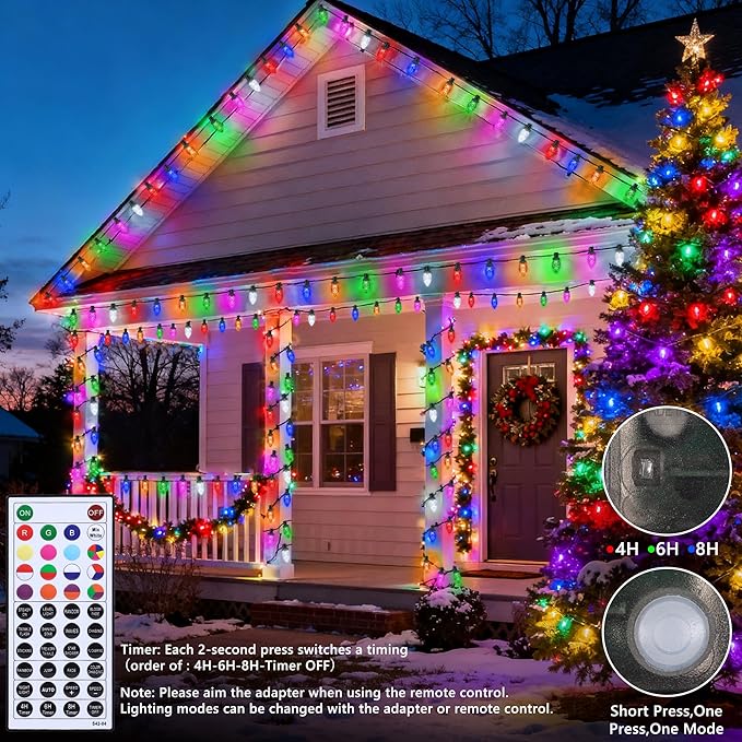 iBaycon RGB C9 Christmas Lights, 65FT Color Changing String Lights, Connectable Remote Control Waterproof Outdoor, C9 String Light for Xmas Tree House Eaves Roof Christmas Holiday Decor