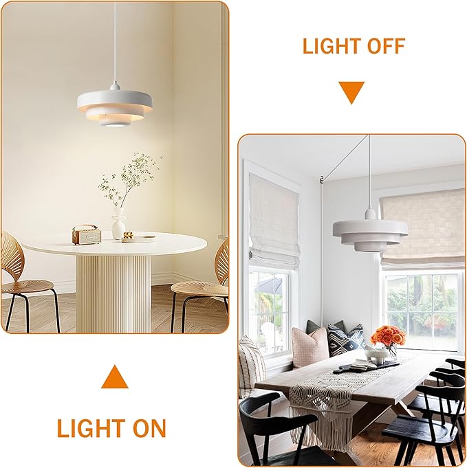 Hanging Lamp Plug in White Pendant Light Fixtures Mid Century Modern Pendant Lamp Nordic Style Pendant Lighting Metal Shade for Living Room Dining Room Bedroom Kitchen Island