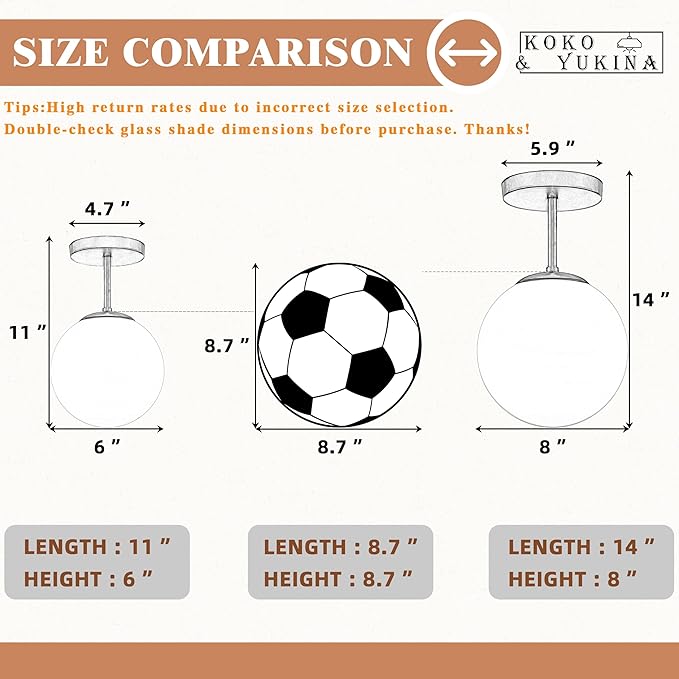 Mid Century Modern Globe Semi Flush Mount Ceiling Light Fixture Frosted Glass with Gold Brass Finish,1-Light Sphere Glass Pendant Lights for Aisle Porch Stairway Closet Kitchen Laundry Room(Bulb Incl)