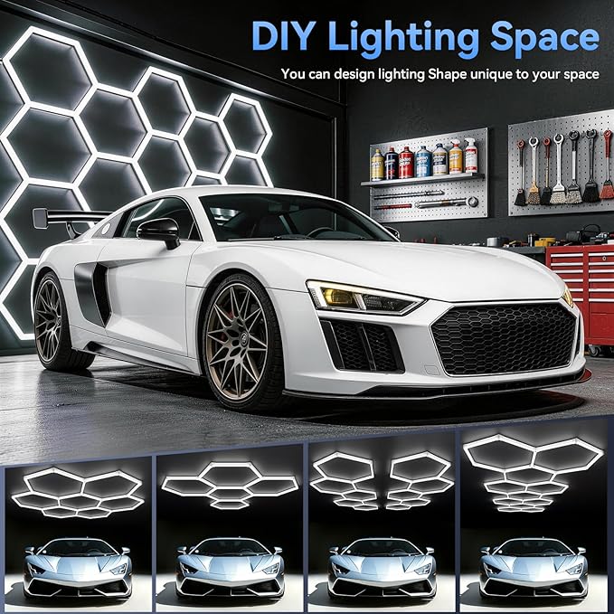 LZHOME Hexagon 5000K LED Garage Lights: 25 Pack Updated 1.31-inch Wider Size, 26300LM Super Bright Hex Lighting Ceiling LED Shop Light for Garage, Car Detailing, Workshop, Warehouse, Gym, Basement