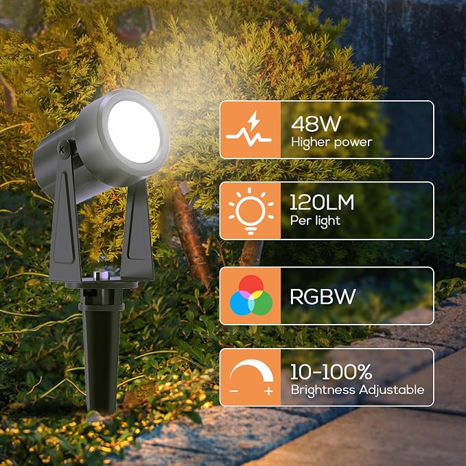 SUNTHIN Outdoor RGBW Landscape Lighting with Remote, Dusk to Dawn, 16 Pack | Color Changing Spot Uplights, IP65 Waterproof, Timed, Dimmable, Extendable, Low voltage