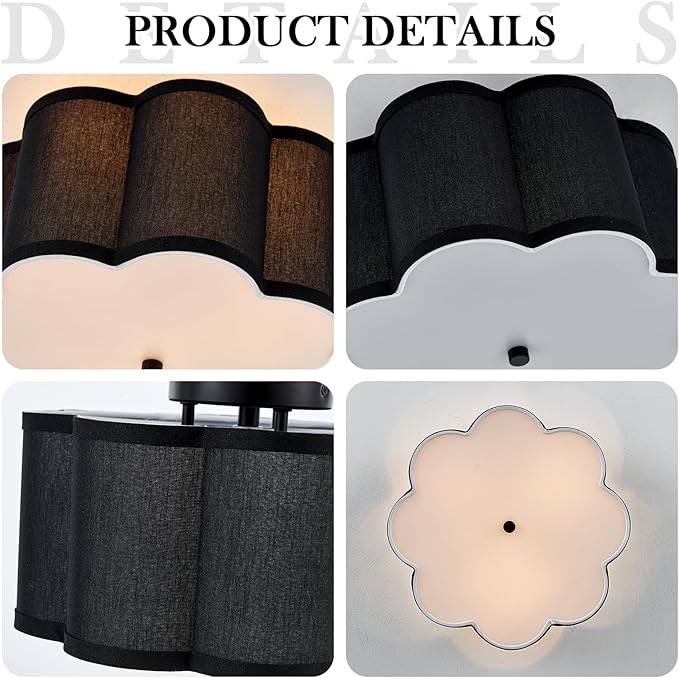 13” Semi Flush Mount Ceiling Light Floral Fabric Modern Close to Ceiling Lighting Fixtures for Bedroom Nursery Room Kitchen Hallway, UL Listed