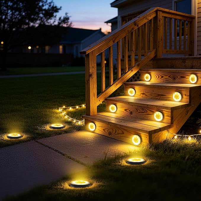 Joomer 2-in-1 Solar Lights Outdoor Waterproof, 12 Pack 8 LED, Warm White | Solar Powered Garden Lights Ground Disc Landscape Lighting for Patio Pathway Lawn Yard Driveway Walkway Deck Step