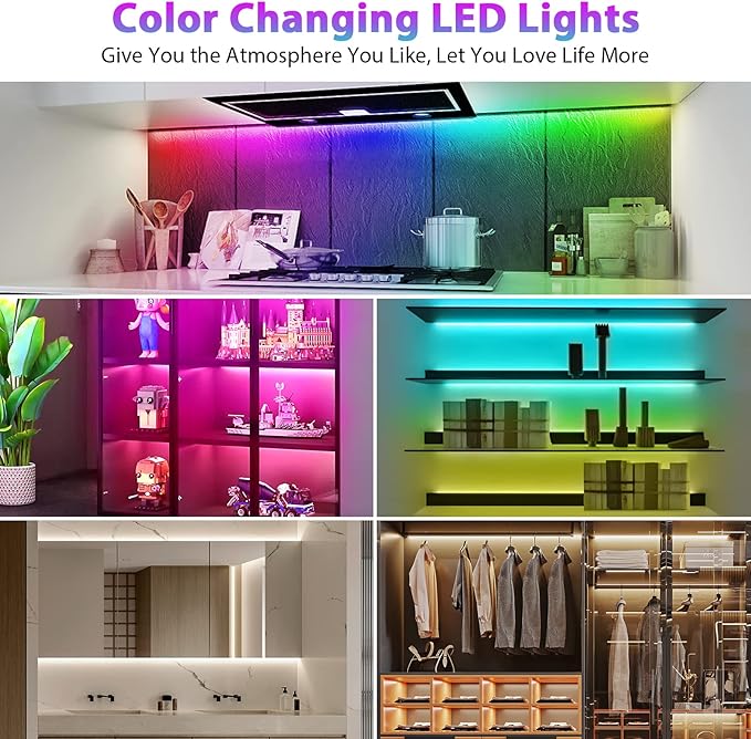 6Pcs Under Cabinet Lights Kit,Music Sync Color Changing LED Lights with RF Remote and APP,Dimmable Flexible Cabinet Lights,5V USB Under Cabinet LED Lighting for Counter Shelf Bookcase TV Back-6x1.64ft
