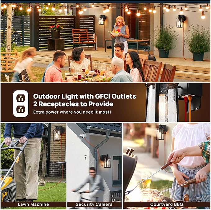 Dusk to Dawn Motion Sensor Outdoor Light with GFCI Outlet Waterproof Outside Porch Light Exterior Lighting Fixtures for House Garage Front Door,Bulb Included,12.5 "H,1PC