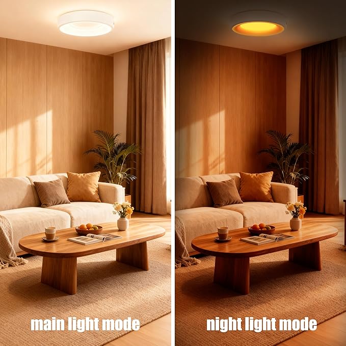 12 Inch LED Flush Mount Ceiling Light with Night Light, 5CCT & Dimmable, 20W 1550LM 2700K-5000K, Modern Round White Ceiling Fixture for Bedroom, Kitchen, Hallway, Living Room, Closets