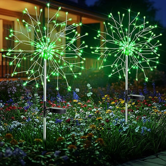 suddus Solar Garden Lights Outdoor - 150 LED Green Firework Lights Waterproof with 8 Modes, Solar Stake Lights Decorations for Outside Yard Pathway Flower Bed Halloween Decor (2 Pack)