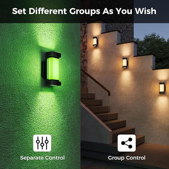 XMCOSY+ Outdoor Wall Lights, 2100LM Smart LED Porch Lights Outdoor, RGBCW Exterior Lighting Sconce, Wi-Fi Control, Compatible with Alexa, IP65 Waterproof, 1 Pack