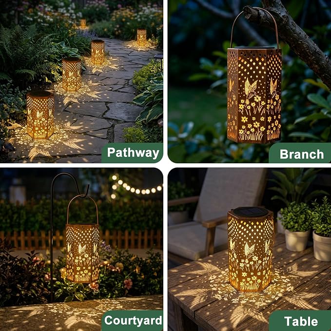 Eandisom Birthday Gifts for Women - Garden Decor Hummingbird Solar Lanterns Outdoor Waterproof, Mothers Day Gifts for Mom Grandma, Hanging Solar Lights Outside for Yard, Patio