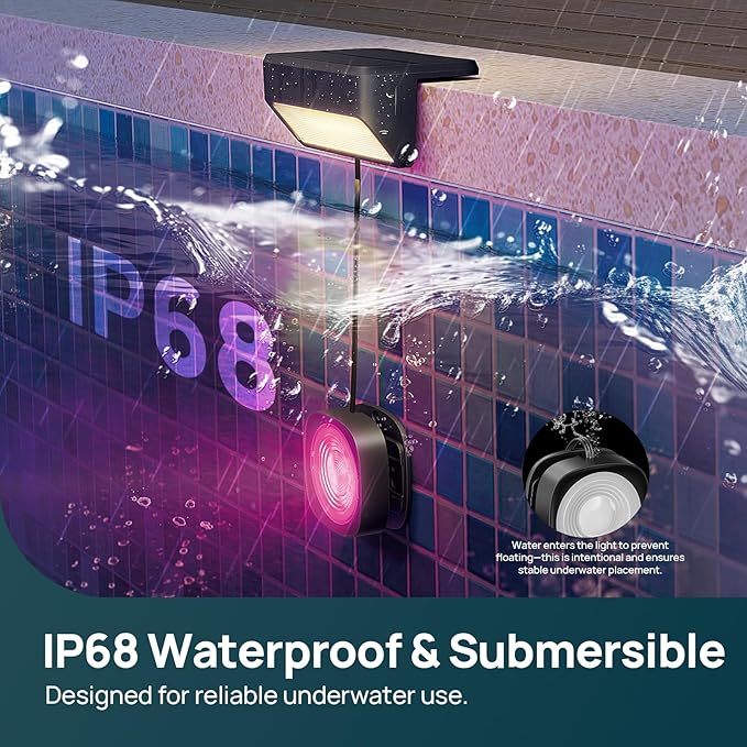 Linkind Smart Solar Pool Lights for Inground & Above Ground Pool, AI Dotis, Dual-Zone APP Control Pool Light, IP68 Waterproof Solar Power Pool Lights for Garden,Fence,Pond,2 Pack