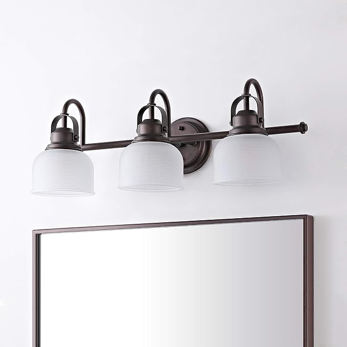 JONATHAN Y 5.75" Oil Rubbed Bronze Modern Bathroom Vanity Light, 3-Light LED Wall Sconce, Clear Glass Bell Shade for Mirror Hallway Kitchen, ETL Listed, LED Bulb Included (JYL7409C)
