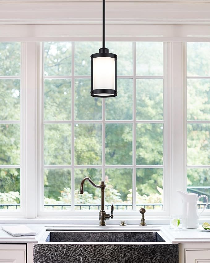 Black Milk Glass Pendant Light Kitchen Island,Modern Art Deco Chandelier Mini Pendant Lighting,Farmhouse Hanging Light Fixtures Over Sink for Dining Room