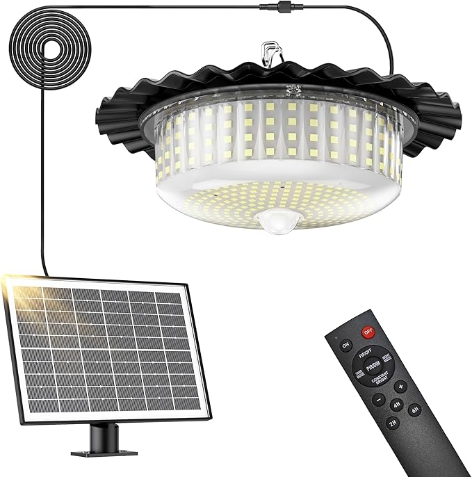 Otovoda Solar Shed Light Indoor Outdoor, 396LED 360° Lighting Waterproof Solar Powered Pendant Light with Motion Sensor, 5 Modes, Remote & Timer, for Home Shed Chicken Coop Barn Shop Gazebo Garage