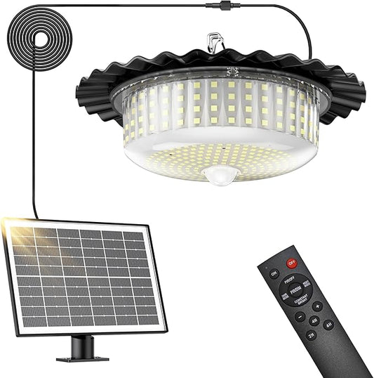 Otovoda Solar Shed Light Indoor Outdoor, 396LED 360° Lighting Waterproof Solar Powered Pendant Light with Motion Sensor, 5 Modes, Remote & Timer, for Home Shed Chicken Coop Barn Shop Gazebo Garage