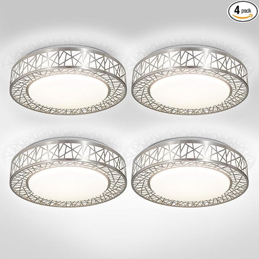 ASD 16 Inch LED Flush Mount Ceiling Light Fixture for Bedroom, 28W 1752LM 5CCT 2700K-5000K, Dimmable Lights, Dining, Living Room, Kitchen Lamps, Modern Home Lighting Fixtures, Nickel, ETL, 4 Pack