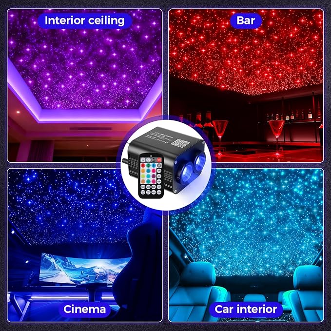 Starlight Headliner Kit 20W, 1000pcs 0.03in 16.4ft Extra Long Fiber Optic Star Lights, Twinkle Effect Dual-Color (Pink & Purple) APP/Remote, RGBW Music Sync Galaxy Star Ceiling Light for Car & Home